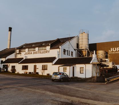 Large Jura Distillery At Sunset April